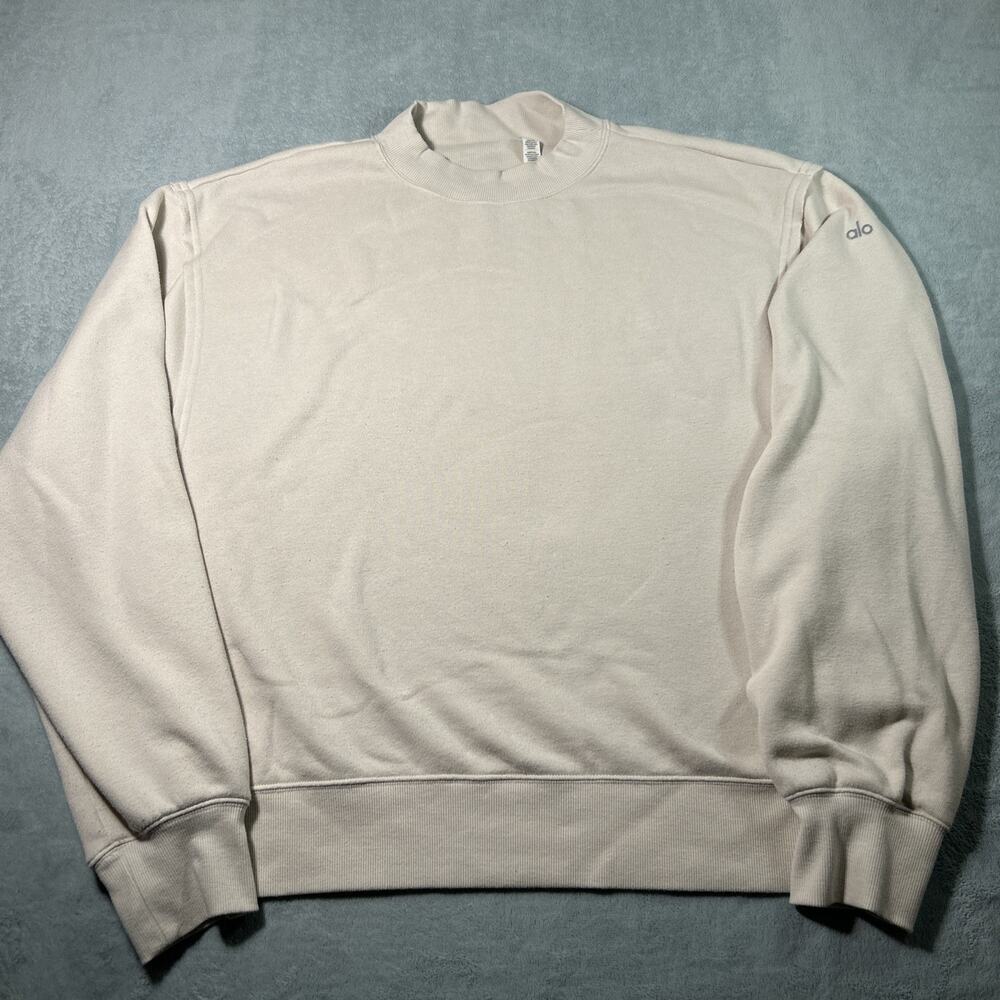 Alo Blank Crewneck Sweatshirt Large Sweater Cream Ivory White Logo Gym Yoga